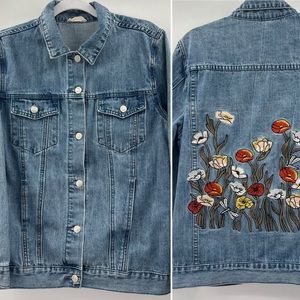 Promesa Blue Jean Jacket with Floral Embroidery